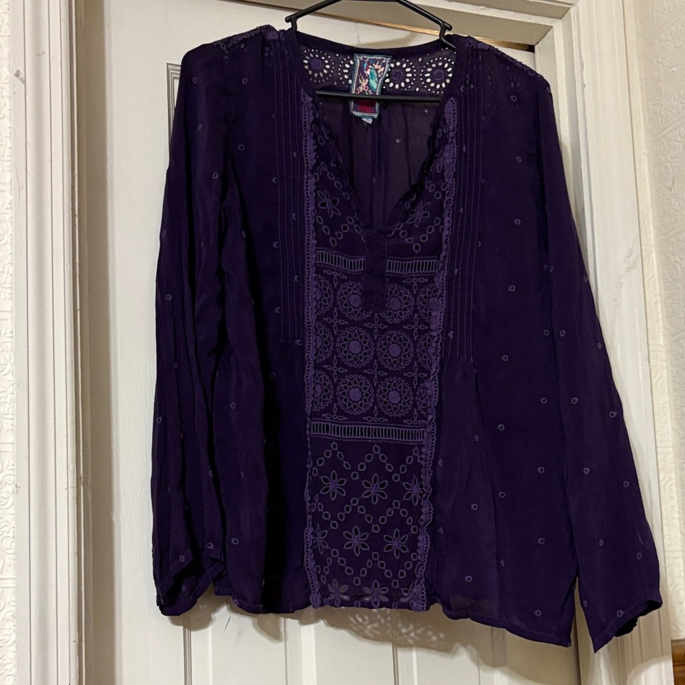 Johnny Was Rich Purple Embroidered Tunic